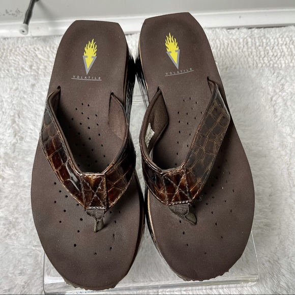 Volatile Thong Flip Flop Sandal Brown Croc Print